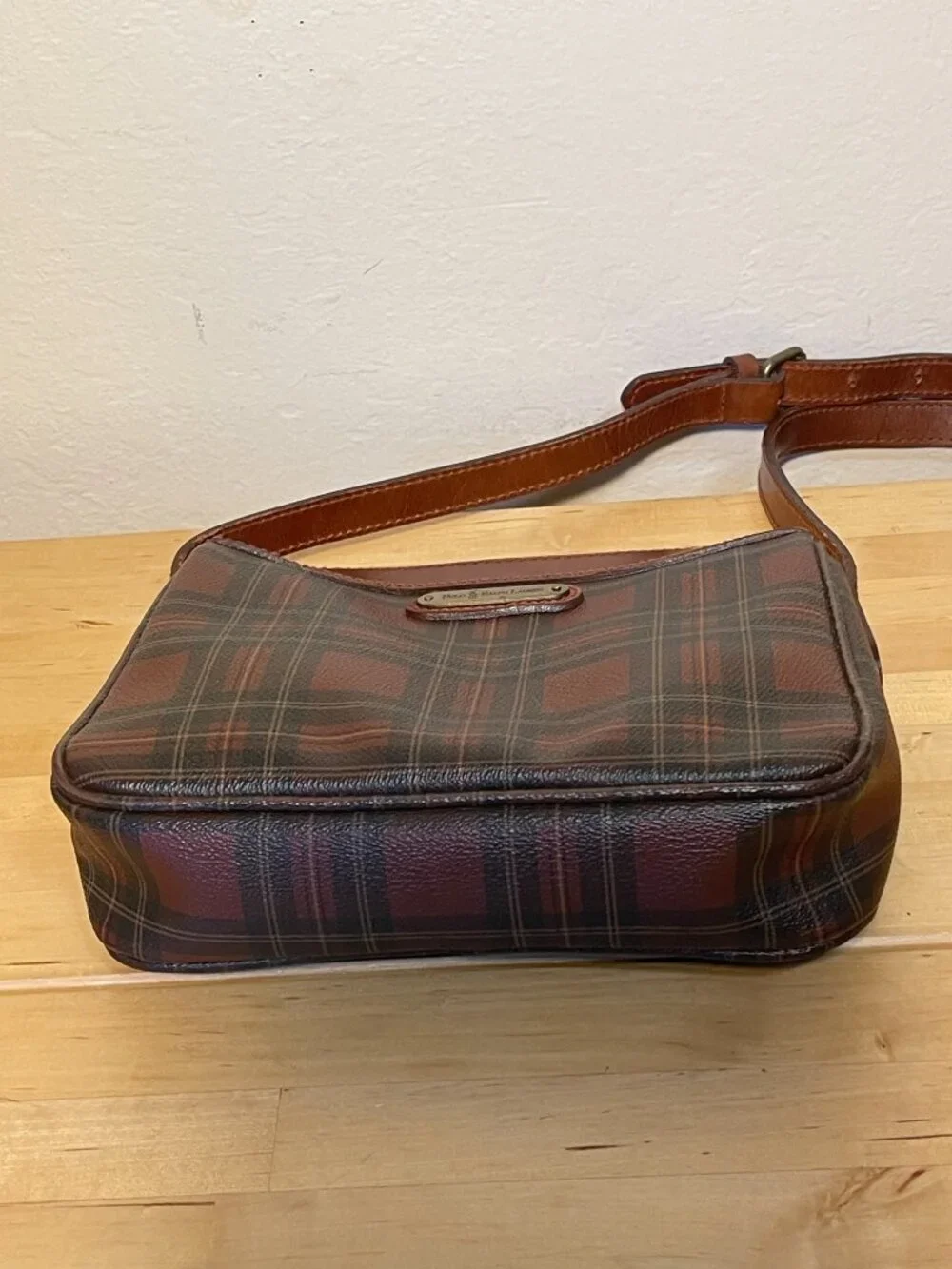 Vintage Polo Ralph Lauren Tartan Plaid Leather Crossbody Bag Heritage Equestrian